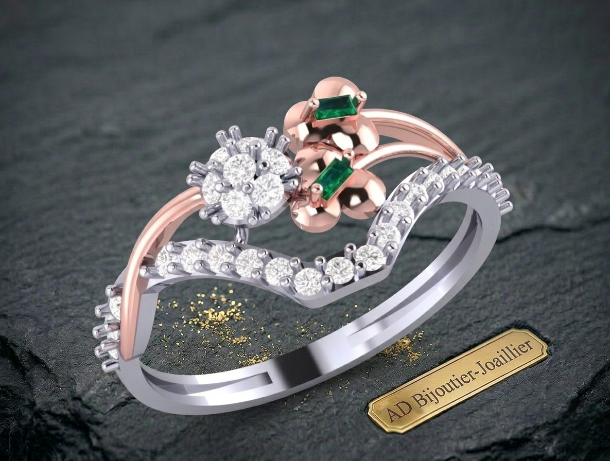 Bague double diamants émeraude