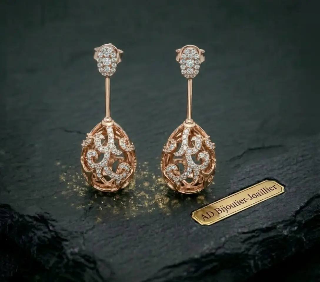 Boucles d'oreilles pendantes doubles perles de rosée