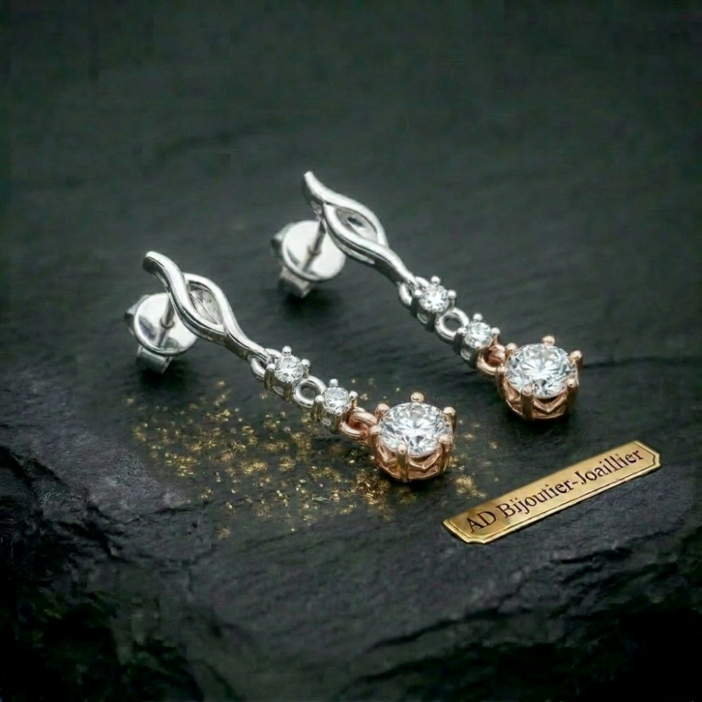 boucles oreilles pendantes vague trois diamants