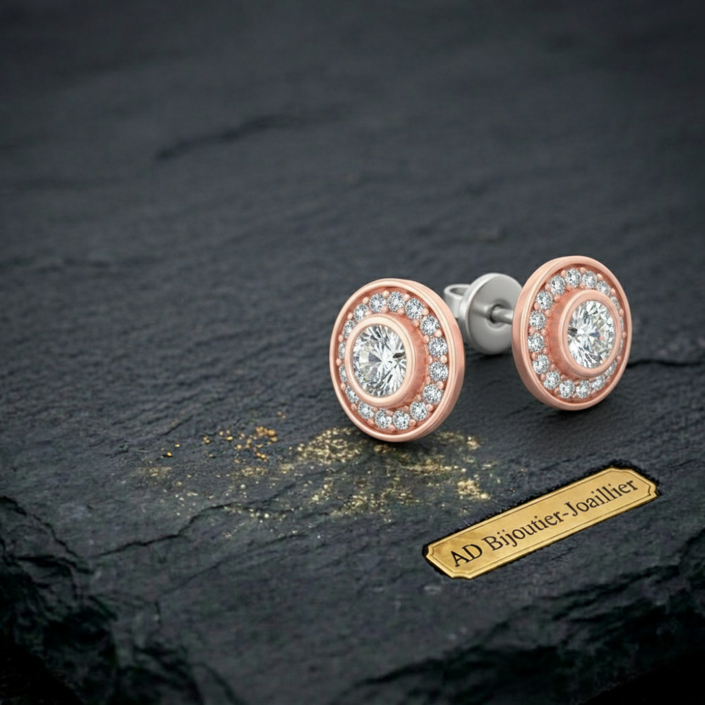 boucles oreilles puce halo diamants