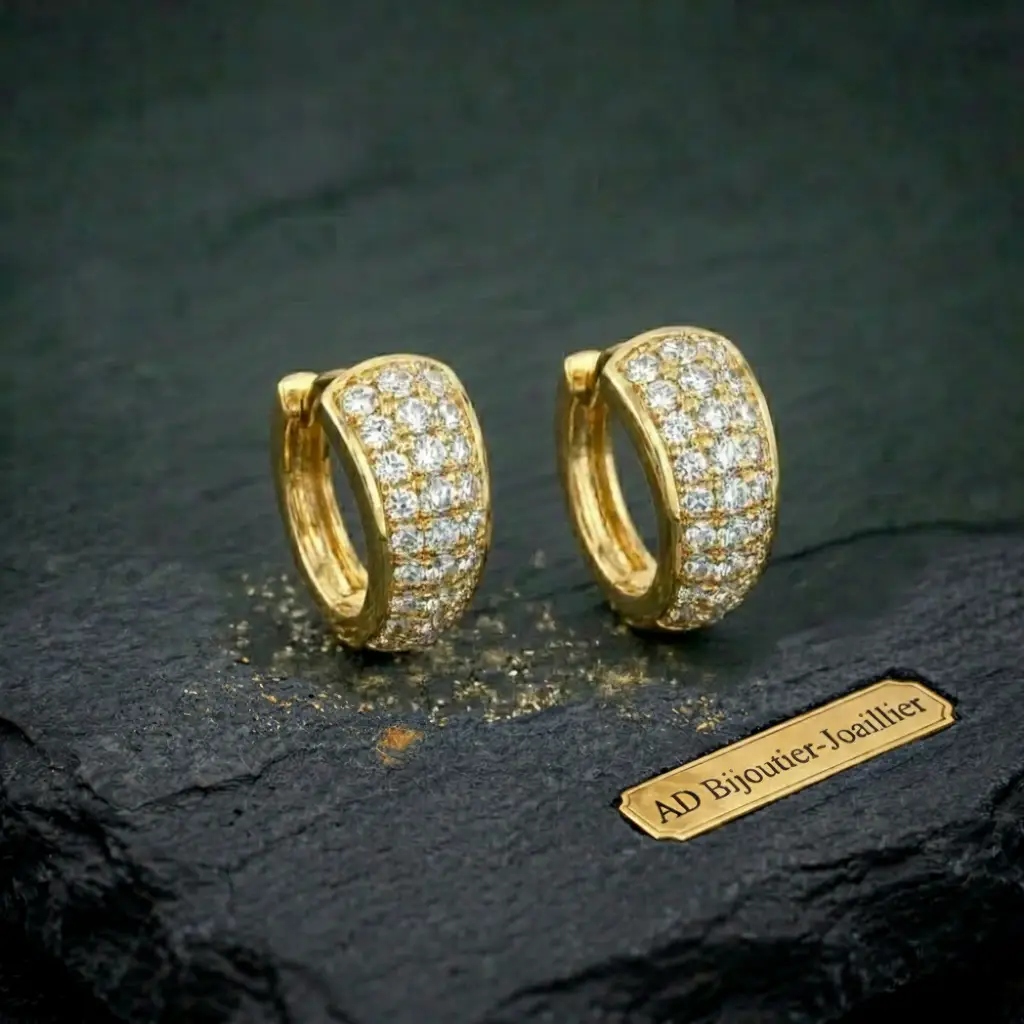 Petites créoles en or jaune serties de diamants