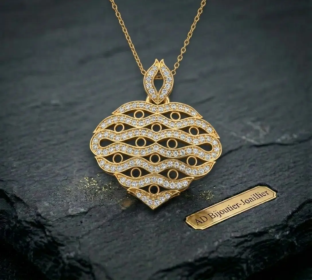 Pendentif goutte massive en or jaune gravé