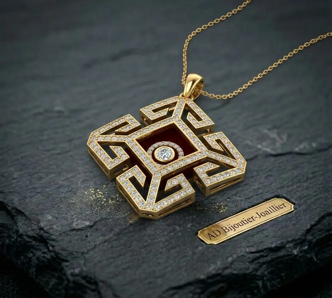 Pendentif forme losange style oriental en or