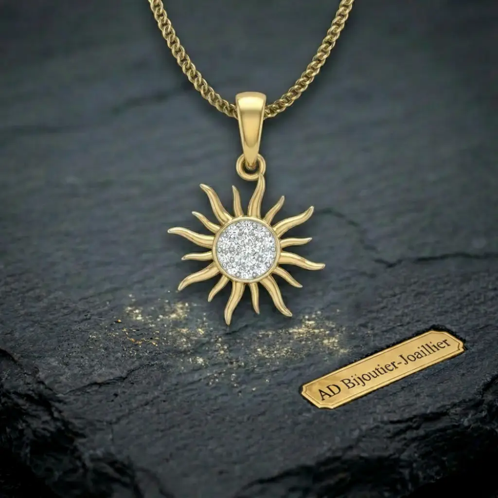 Pendentif forme soleil en or jaune 18 carats